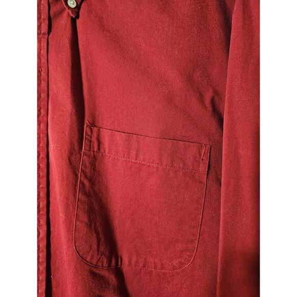 Lands End Shirt Mens Red Button Up Long Sleeve Cotton Large Button Collar L - Picture 3 of 7